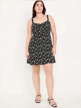 NWT Old Navy Fit & Flare Crepe Mini Dress Size 3X Black Floral Sleeveless